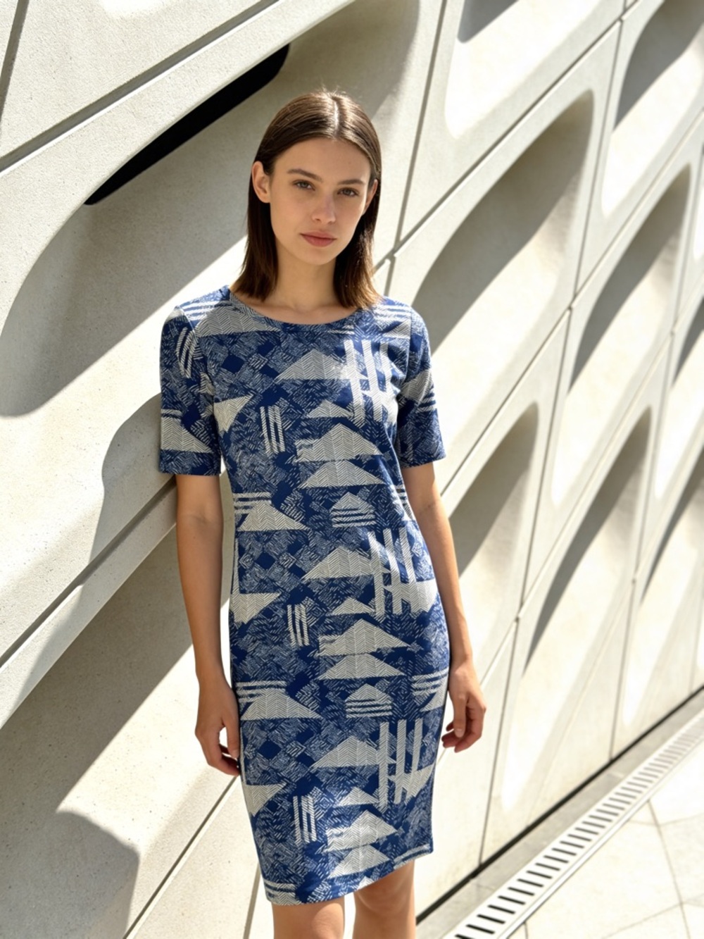 Ladies LaLu Roe Blue Geometric Dress